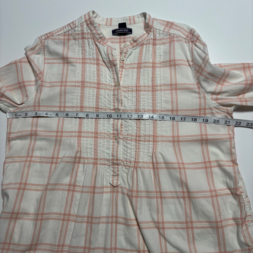 Lands End Tunic Medium Womens Pink White Plaid Cotton Pintuck Band Collar - Picture 8 of 11